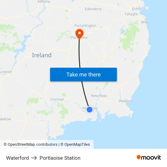 Waterford to Portlaoise Station map