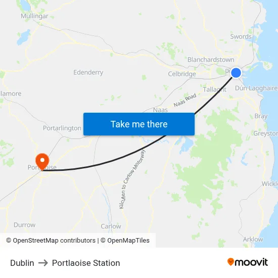 Dublin to Portlaoise Station map