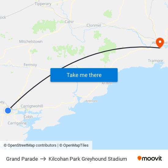 Grand Parade to Kilcohan Park Greyhound Stadium map