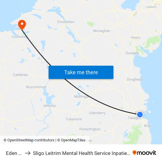 Eden Quay to Sligo Leitrim Mental Health Service Inpatient Approved Centre map