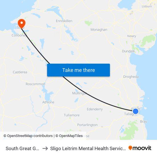 South Great George's Street to Sligo Leitrim Mental Health Service Inpatient Approved Centre map