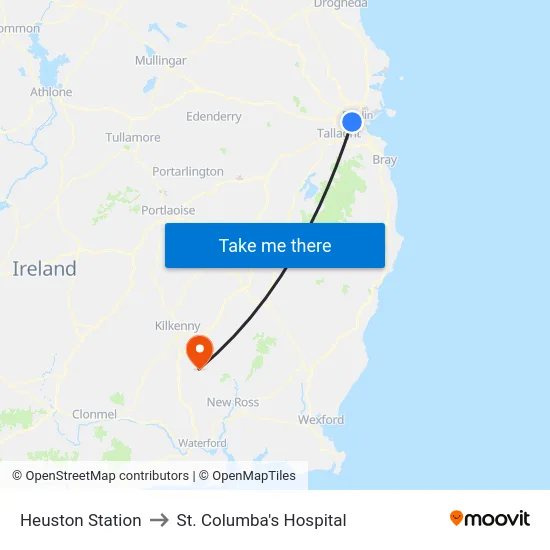 Heuston Station to St. Columba's Hospital map