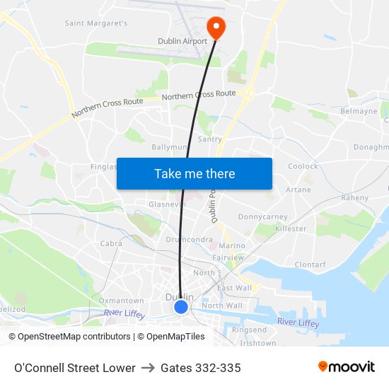 O'Connell Street Lower to Gates 332-335 map