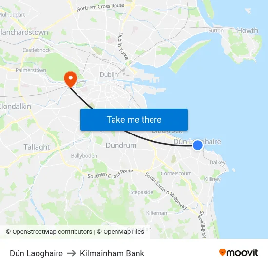Dún Laoghaire to Kilmainham Bank map