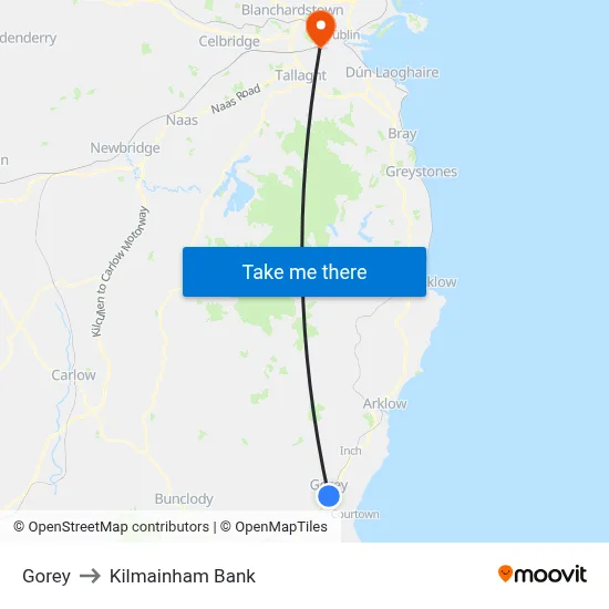 Gorey to Kilmainham Bank map
