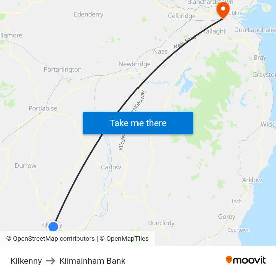 Kilkenny to Kilmainham Bank map