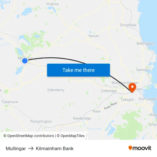 Mullingar to Kilmainham Bank map