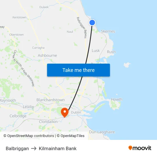 Balbriggan to Kilmainham Bank map
