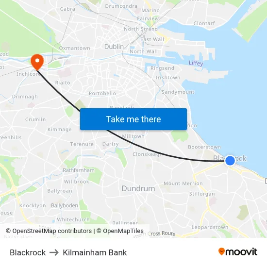 Blackrock to Kilmainham Bank map