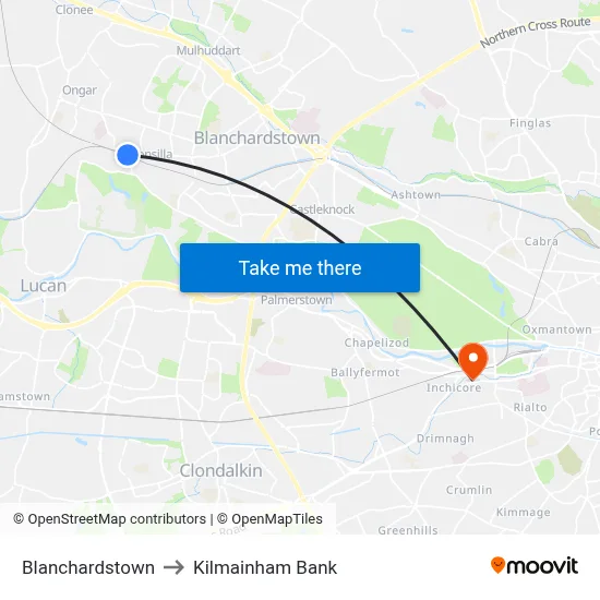 Blanchardstown to Kilmainham Bank map