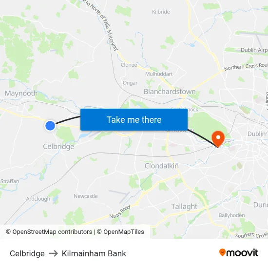 Celbridge to Kilmainham Bank map