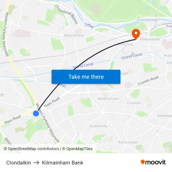 Clondalkin to Kilmainham Bank map