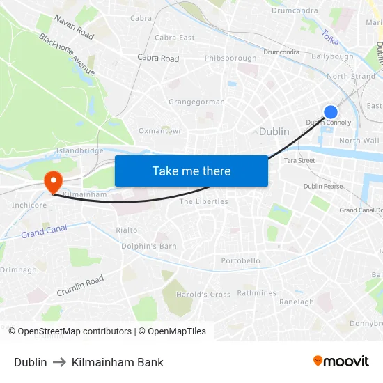 Dublin to Kilmainham Bank map