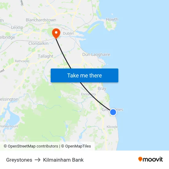Greystones to Kilmainham Bank map