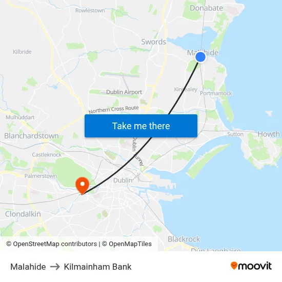 Malahide to Kilmainham Bank map