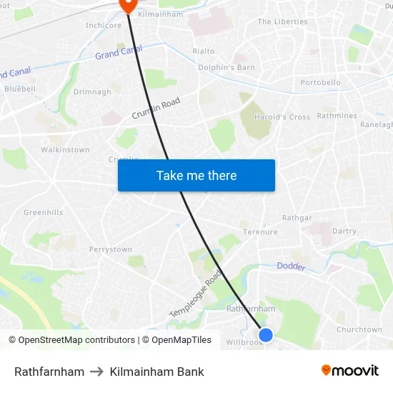 Rathfarnham to Kilmainham Bank map