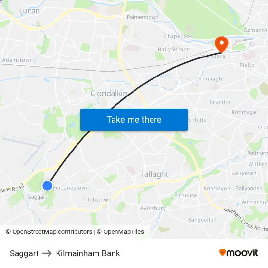 Saggart to Kilmainham Bank map