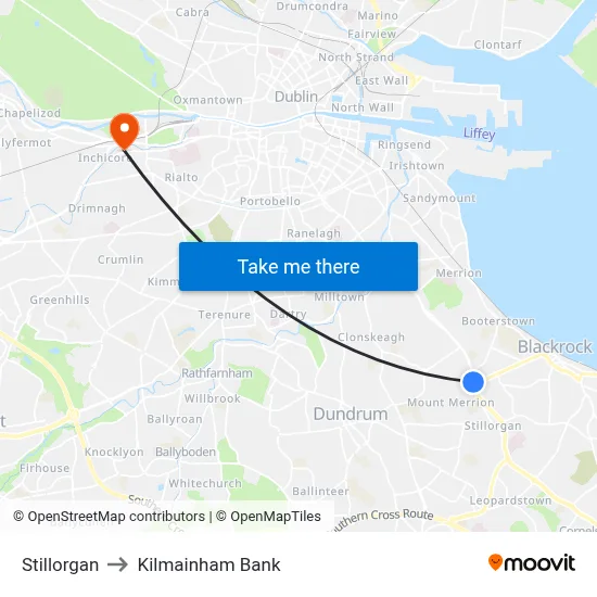 Stillorgan to Kilmainham Bank map