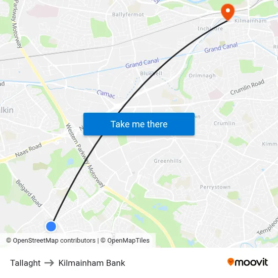 Tallaght to Kilmainham Bank map