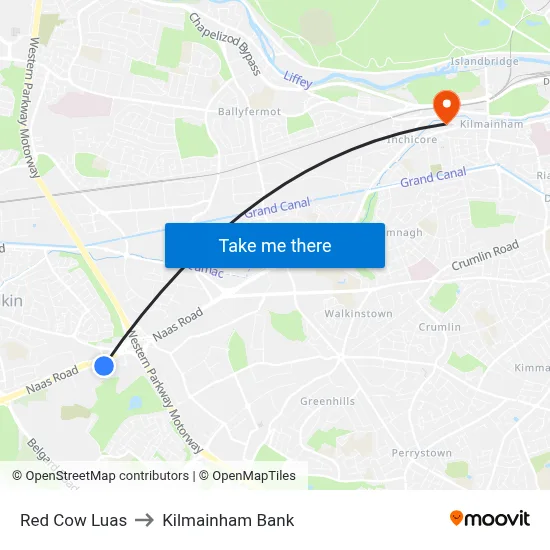 Red Cow Luas to Kilmainham Bank map