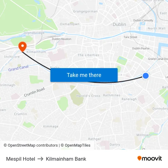 Mespil Hotel to Kilmainham Bank map
