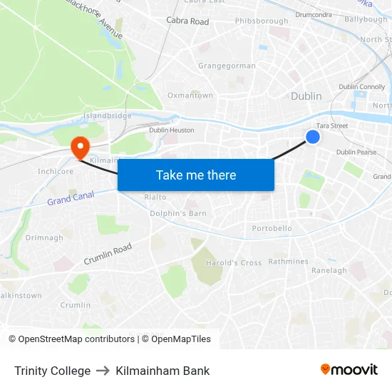 Trinity College to Kilmainham Bank map