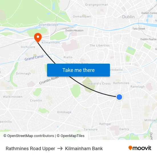 Rathmines Road Upper to Kilmainham Bank map