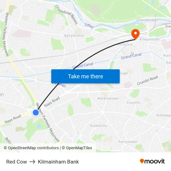 Red Cow to Kilmainham Bank map