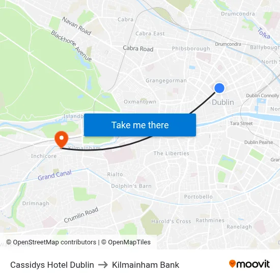 Cassidys Hotel Dublin to Kilmainham Bank map