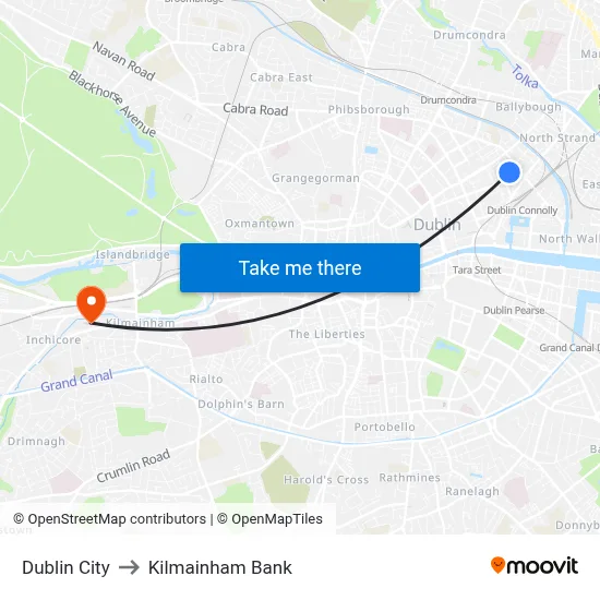 Dublin City to Kilmainham Bank map