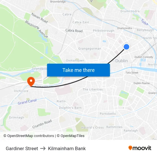 Gardiner Street to Kilmainham Bank map