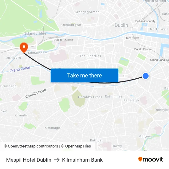 Mespil Hotel Dublin to Kilmainham Bank map