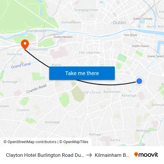 Clayton Hotel Burlington Road Dublin to Kilmainham Bank map