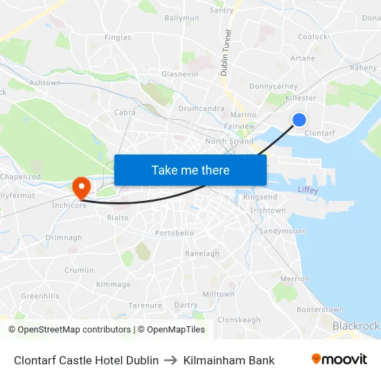 Clontarf Castle Hotel Dublin to Kilmainham Bank map