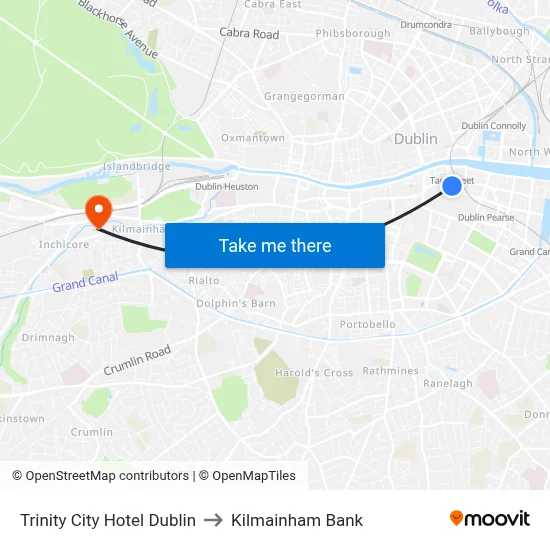 Trinity City Hotel Dublin to Kilmainham Bank map