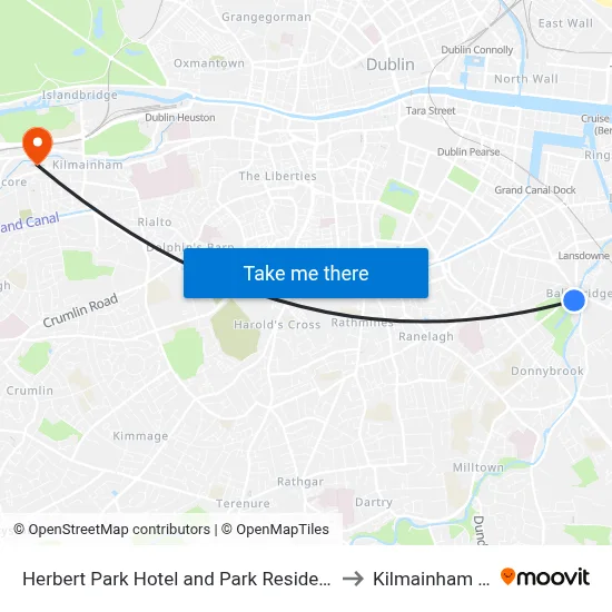 Herbert Park Hotel and Park Residence Dublin to Kilmainham Bank map