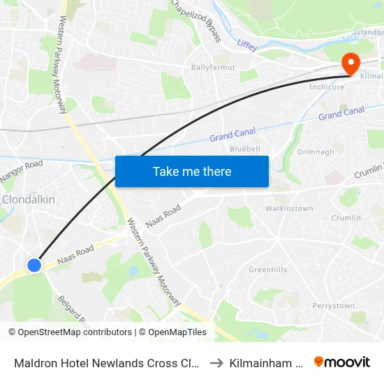 Maldron Hotel Newlands Cross Clondalkin to Kilmainham Bank map
