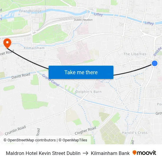 Maldron Hotel Kevin Street Dublin to Kilmainham Bank map
