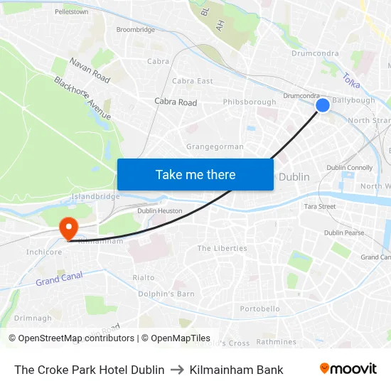 The Croke Park Hotel Dublin to Kilmainham Bank map