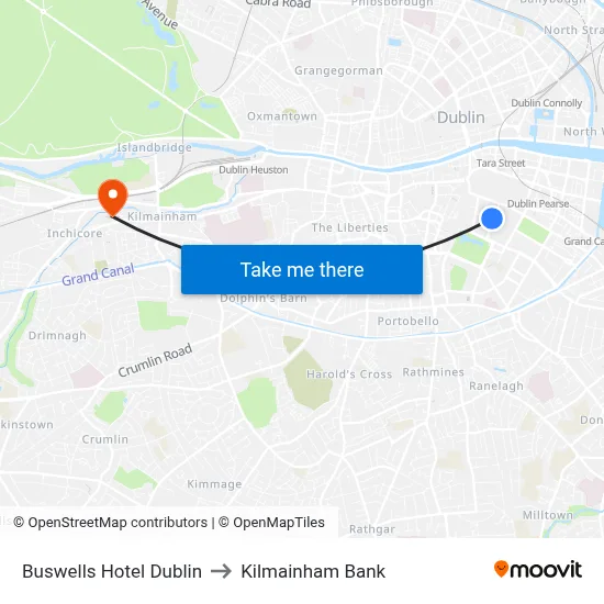 Buswells Hotel Dublin to Kilmainham Bank map