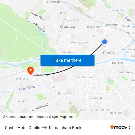 Castle Hotel Dublin to Kilmainham Bank map