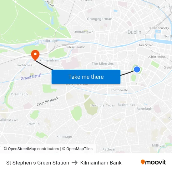 St Stephen s Green Station to Kilmainham Bank map