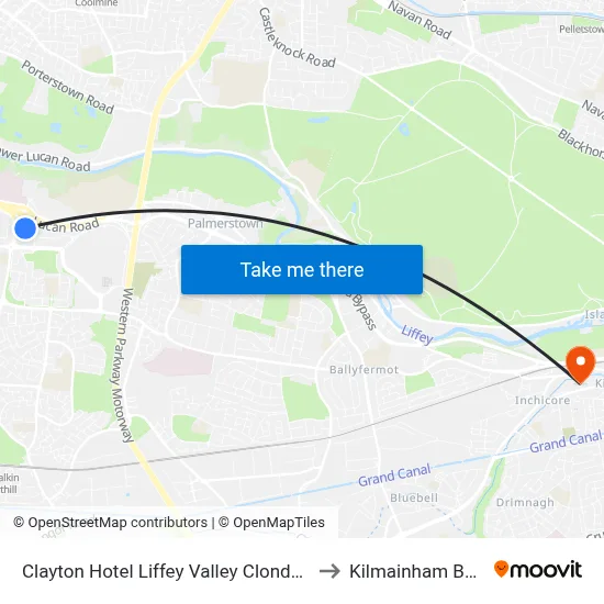 Clayton Hotel Liffey Valley Clondalkin to Kilmainham Bank map