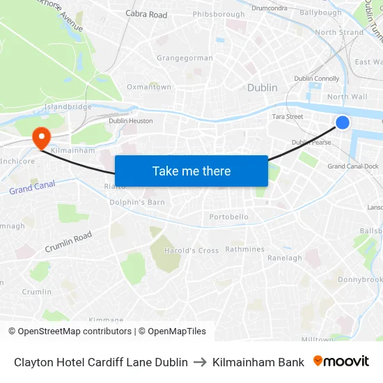 Clayton Hotel Cardiff Lane Dublin to Kilmainham Bank map