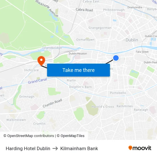 Harding Hotel Dublin to Kilmainham Bank map
