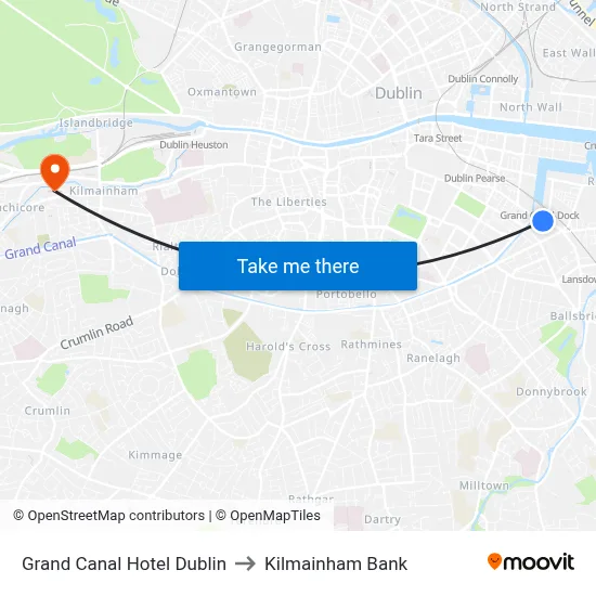 Grand Canal Hotel Dublin to Kilmainham Bank map