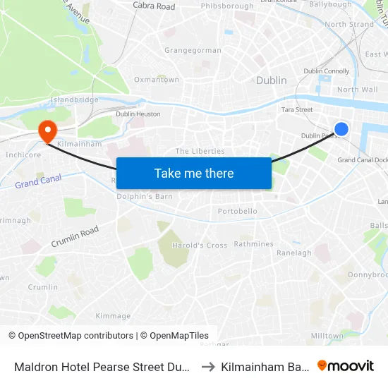 Maldron Hotel Pearse Street Dublin to Kilmainham Bank map
