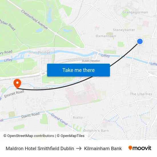 Maldron Hotel Smithfield Dublin to Kilmainham Bank map