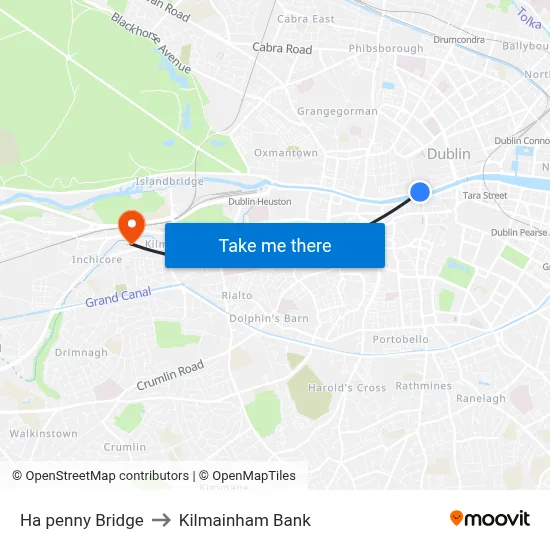 Ha penny Bridge to Kilmainham Bank map