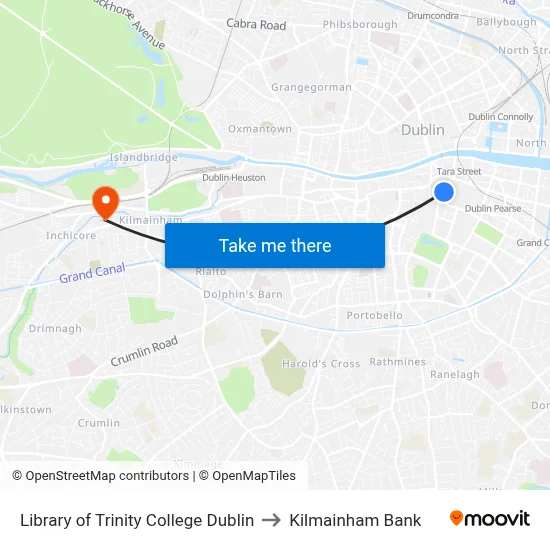 Library of Trinity College Dublin to Kilmainham Bank map